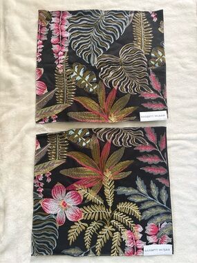 Bassett McNab Tropical Embroidered Black Cotton Fabric Set 2 pcs 17” x 15”